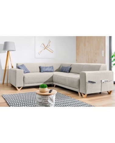 Canapé panoramique Angle gauche 6 places Tissu Beige