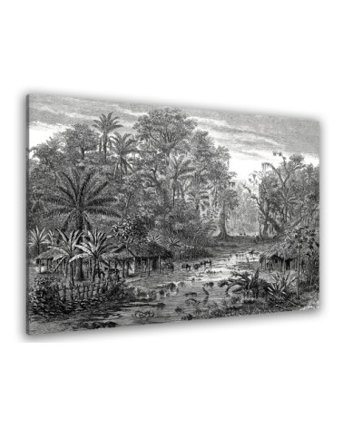 Tableau gravure forêt de mangroves toile imprimée 120x80cm