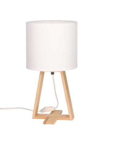Lampe de table en bois blond et textile blanc