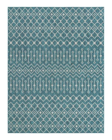 Tapis intérieur/extérieur bleu à motif blanc 160x230
