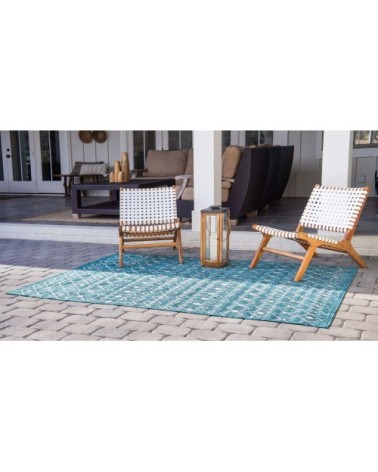 Tapis intérieur/extérieur bleu à motif blanc 160x230