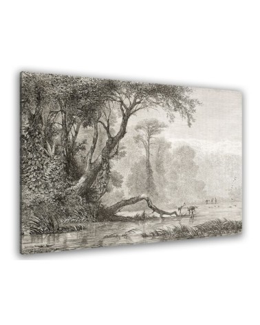Tableau gravure les bords du fleuve toile imprimée 80x50cm