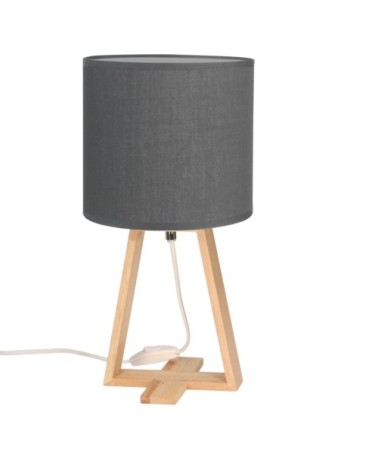 Lampe de table en bois blond et textile gris