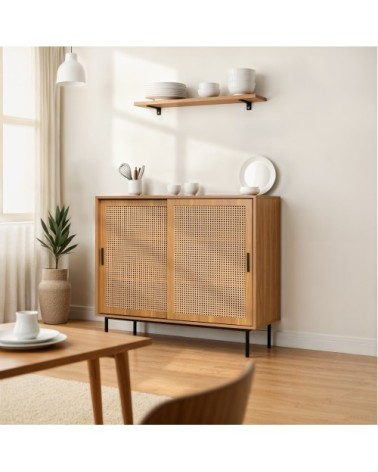 Meuble de Rangement en Bois avec Porte en Canage