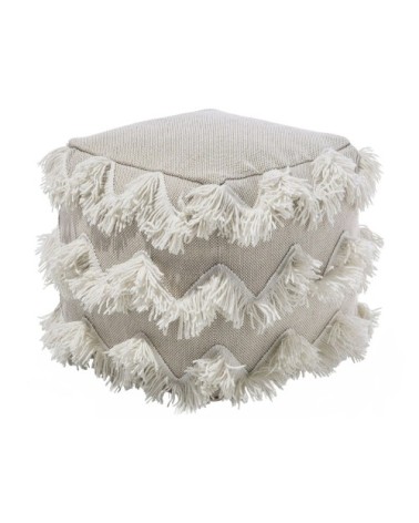 Pouf en laine et coton beige 44 x 45 cm