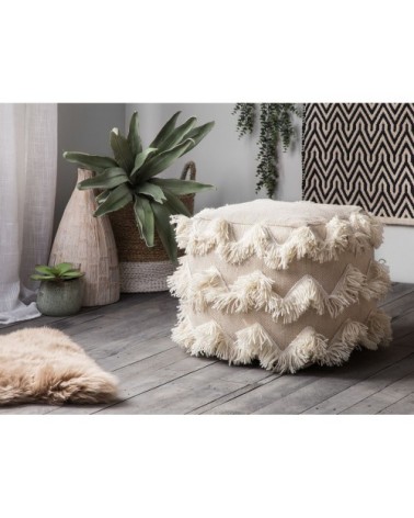 Pouf en laine et coton beige 44 x 45 cm