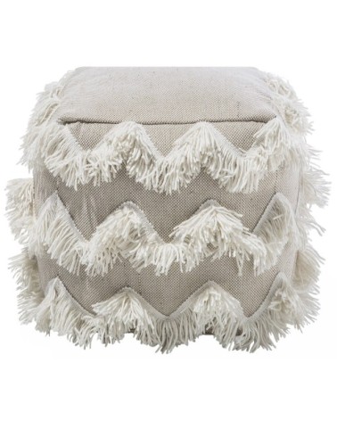 Pouf en laine et coton beige 44 x 45 cm