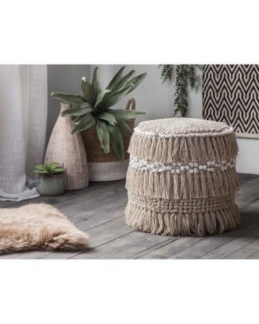 Pouf en coton beige 43 x 44 cm