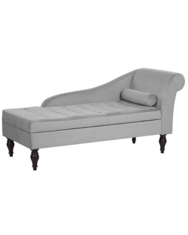 Chaise longue en velours gris clair avec rangement