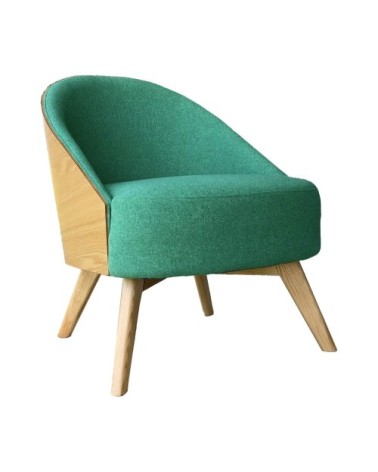 Fauteuil scandinave en tissu vert et bois