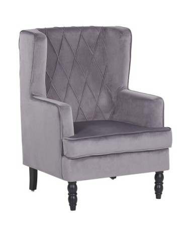 Fauteuil bergère en velours gris avec repose-pieds assorti