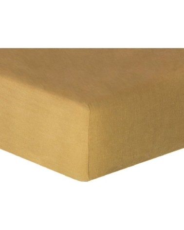 Drap housse lin lavé jaune curcuma 140x190x30
