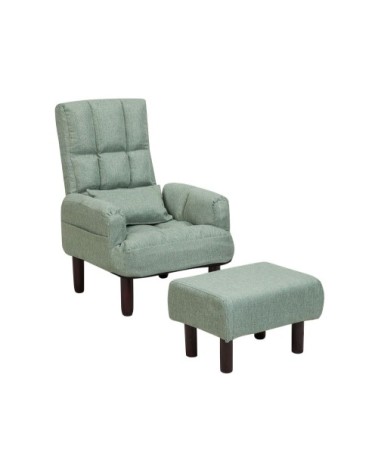 Fauteuil et repose-pieds en tissu vert