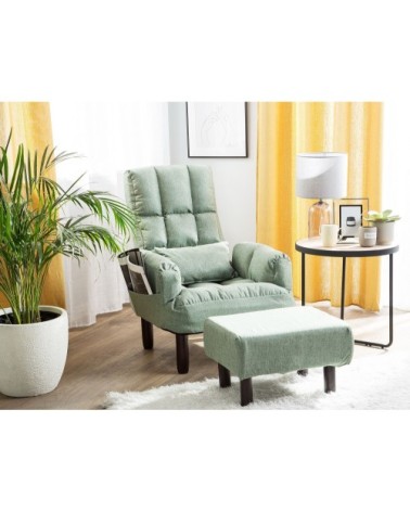 Fauteuil et repose-pieds en tissu vert