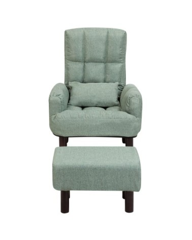 Fauteuil et repose-pieds en tissu vert