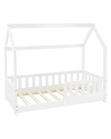 Lit cabane enfant 70x140 cm sommier et barrière inclus bois blanc