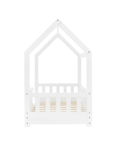 Lit cabane enfant 70x140 cm sommier et barrière inclus bois blanc