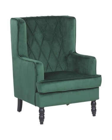 Fauteuil bergère en velours vert avec repose-pieds assorti