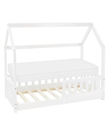 Lit cabane enfant 70x140 cm matelas et barrière inclus bois blanc