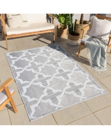 Tapis extérieur gris au motif azulejo 120x160