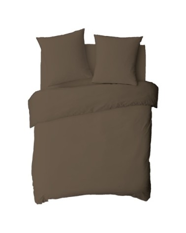 Housse de couette en coton 57 fils unie marron taupe 260x240cm