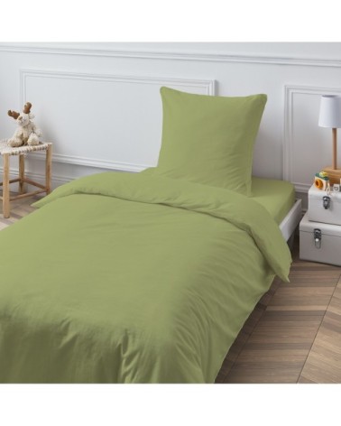 Housse de couette en coton 57 fils unie vert tilleul 140x200cm