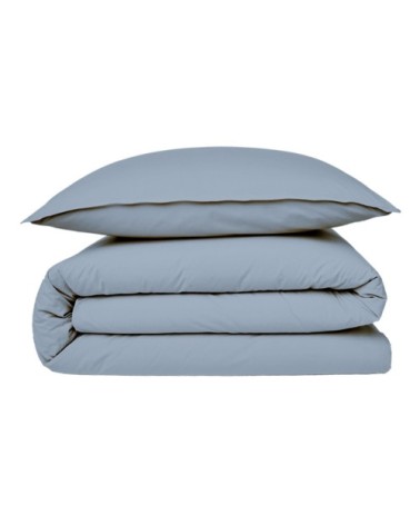 Housse de couette en coton 57 fils unie bleu nuage 260x240cm