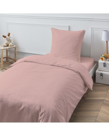 Housse de couette en coton 57 fils unie rose 140x200cm