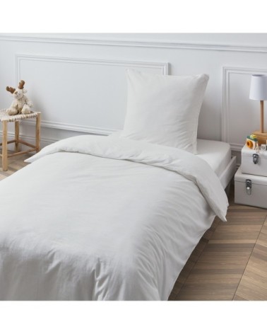 Housse de couette en coton 57 fils unie blanc 140x200cm
