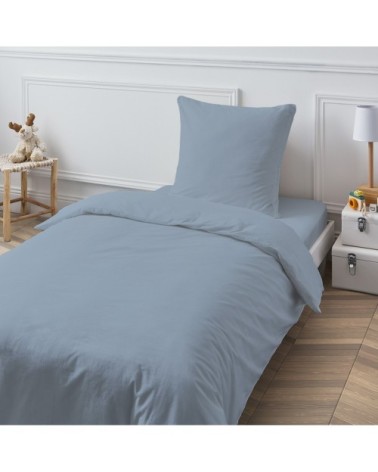 Housse de couette en coton 57 fils unie bleu nuage 200x200cm