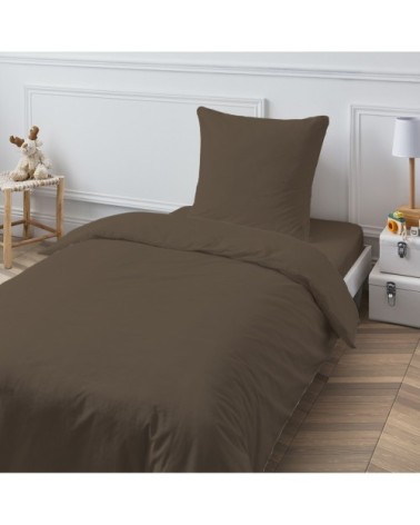 Housse de couette en coton 57 fils unie marron taupe 140x200cm