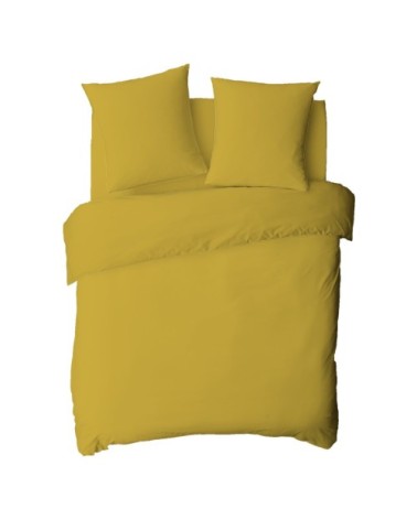 Housse de couette en coton 57 fils unie jaune moutarde 140x200cm