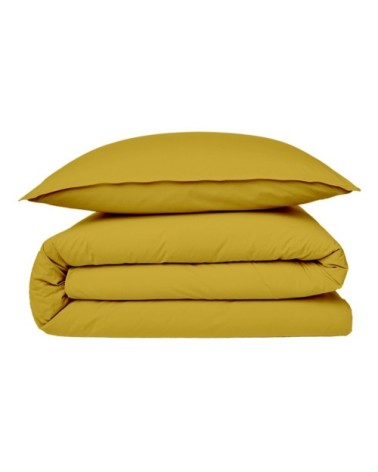 Housse de couette en coton 57 fils unie jaune moutarde 140x200cm