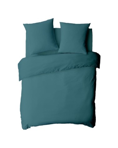 Housse de couette en coton 57 fils unie bleu canard 200x200cm