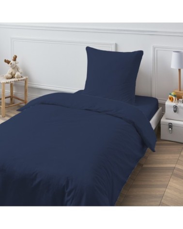 Housse de couette en coton 57 fils unie bleu 140x200cm