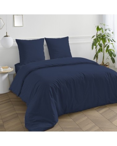 Housse de couette en coton 57 fils unie bleu 240x220cm