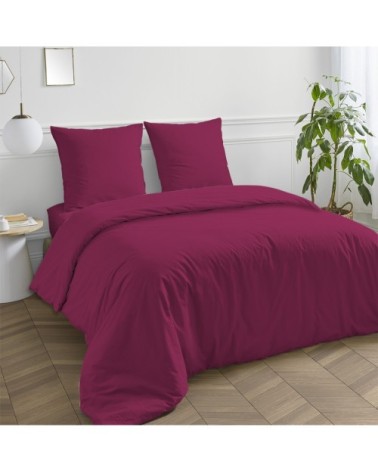 Housse de couette en coton 57 fils unie magenta 260x240cm