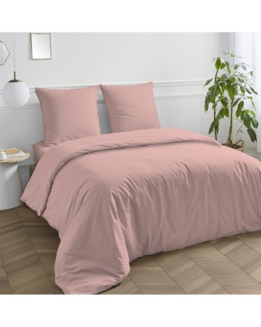 Housse de couette en coton 57 fils unie rose 200x200cm