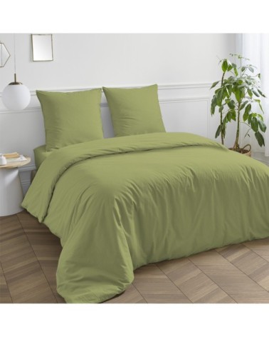 Housse de couette en coton 57 fils unie vert tilleul 200x200cm
