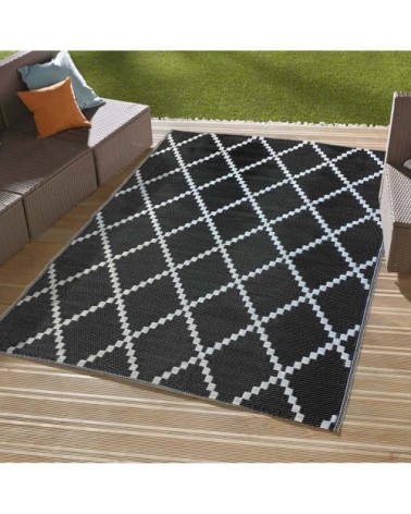 Tapis outdoor tressé recto/verso polypropylène noir 120 x 160 cm