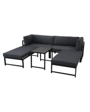 Salon de jardin modulable 2 places en aluminium gris anthracite