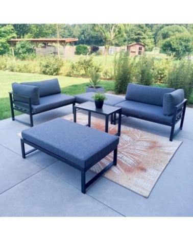Salon de jardin modulable 2 places en aluminium gris anthracite