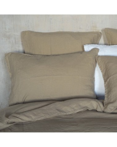Taie d'oreiller lin lavé mastic 65X65 CM