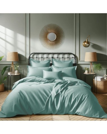 Housse de couette satin de coton bleu aqua 240x220