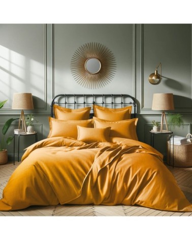 Housse de couette satin de coton jaune safran 240x220