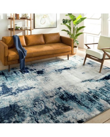 Tapis Abstrait Moderne - Bleu, Blanc et Gris - 160x220cm