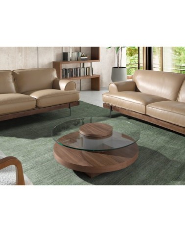 Table basse en verre et noyer