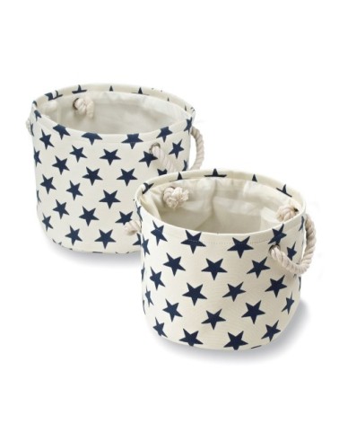 Lot de 2 paniers en toile motif constellation - Blanc