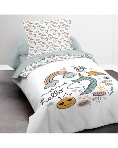 Parure de lit coton 1 personne imprimé graphique KOOL