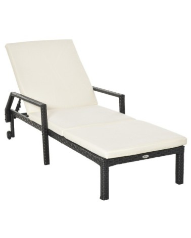 Bain de soleil inclinable avec matelas résine tressée noir